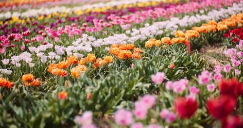 Blooming Tulips on Flowers Plantation Farm