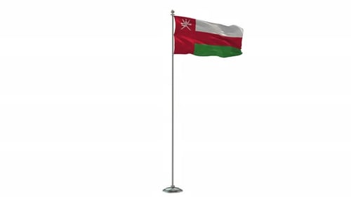 Realistic Waving National Flag of Oman on a Pole