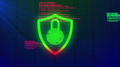 Futuristic Digital Cybersecurity Shield with Fingerprint Lock Animation