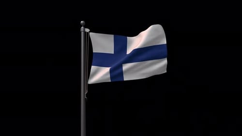 Finland National Flag Waving Animation on Black Background