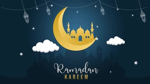 Ramadan Kareem Greeting Animation with Moon and Mosque