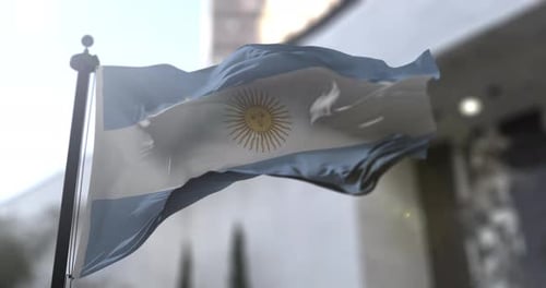 Argentinian National Flag Waving in Sunlight