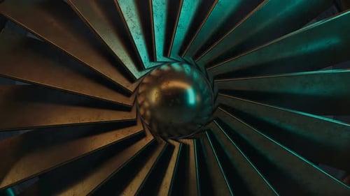 Old Rotation Turbine Illuminated From Abstract Neon Light