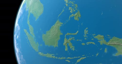 Realistic 3D Earth Globe Slowly Rotating Over Southeast Asia