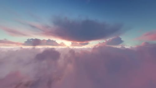 Airplane Flying Above Clouds at Sunset