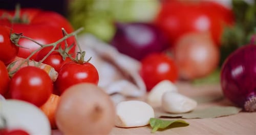 Close Up of Various Vegetables on Table Rotating
