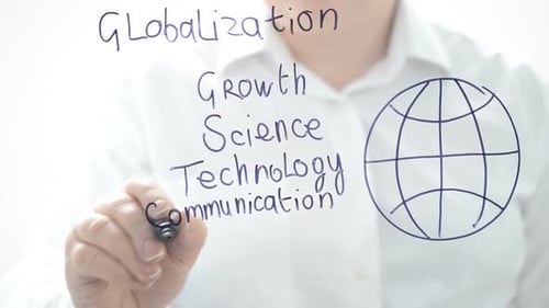 Adult Writing Globalization and Globe Drawing