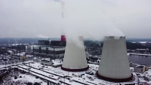 Coal thermal power plant. generation of electricity. Aerial view. cooling tower.