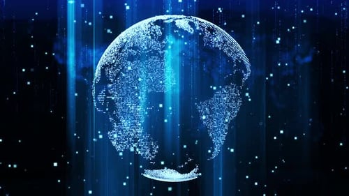 Glowing Digital Earth Globe with Technology Data Flow