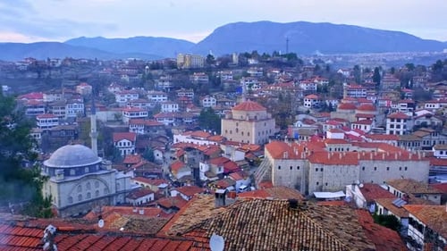 Town a Houses And Mountains
