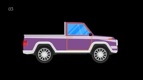 Animated Flat Design Pickup Truck Driving on Transparent Background