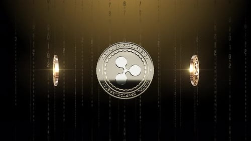Golden 3D Cryptocurrency Coins Rotating with Digital Background