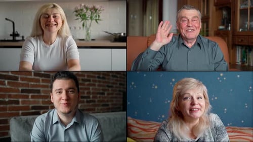 People Connect Remotely in a Four-Way Video Call