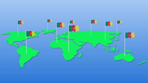 Animated World Map with Waving Cameroon Flags