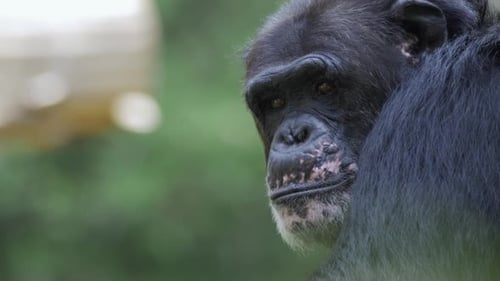 Chimpanzee Portrait in Natural Outdoor Habitat