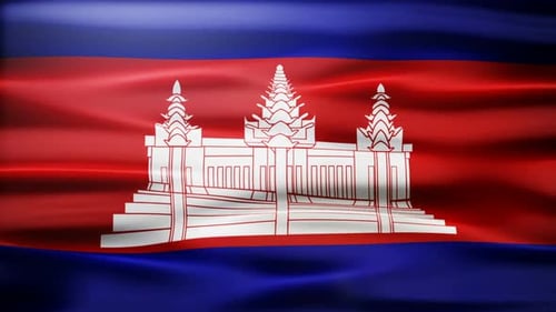 Realistic Waving Flag of Cambodia with National Emblem