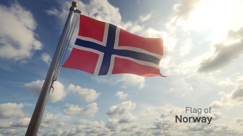 Norway National Flag Waving Against a Bright Sunny Sky