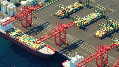 Kräne Beladung von Containerschiffen im Seeterminal. Logistikbranche.
