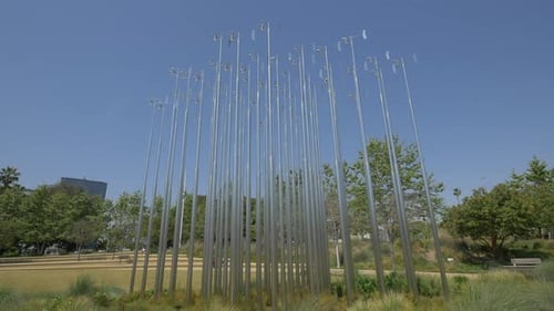 Steel windmills in a park