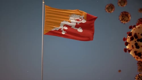Drapeau du Bhoutan avec attaque du coronavirus 4K
