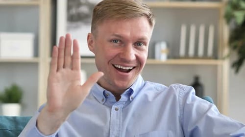 Hello Businessman Waving Hand to Welcome