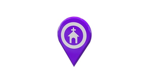 Mapa de iglesia púrpura ubicación 3D pin icono V6