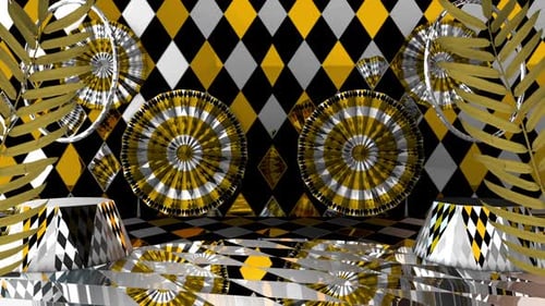 Abstract Geometric Looping Background with Gold and Black Patterns