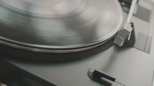 Vinyl Record Spinning on a Vintage Record Player
