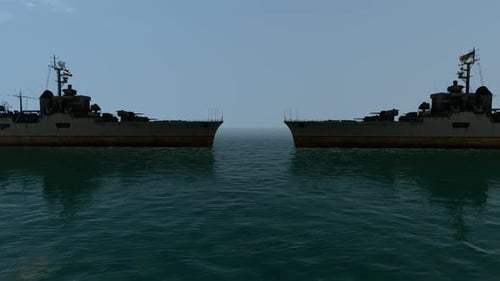 Military Warships Sailing Apart Ocean Reveal