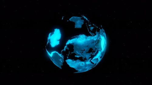 Hologrammkugel auf dunklem Weltraum-Hintergrund.