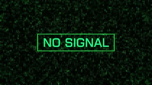 NO SIGNAL Error Over Computer Binary Background. NO SIGNAL Warning with Binary Code