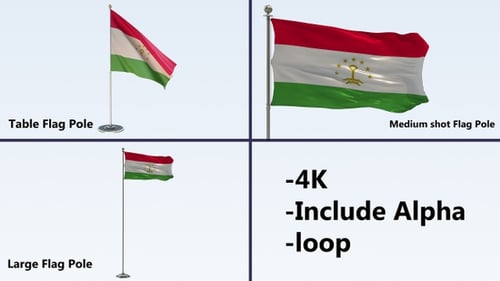 Waving Tajikistan National Flag on Pole with Alpha Channel