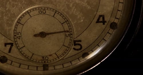 Close Up of Second Hand Ticking on Old Watch