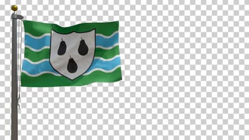 Waving Green and Blue Flag with Coat of Arms Animation