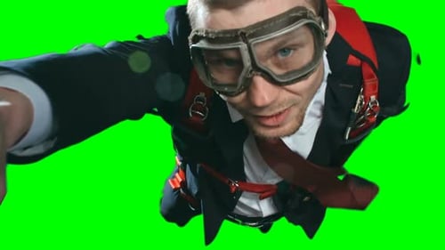 Young Adult in Suit, Aviator Glasses on Green Screen