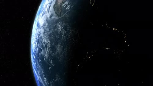 Rotating Planet Earth Day and Night Cycle from Space