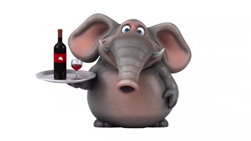 Animated Cartoon Elephant Serving Wine on Tray
