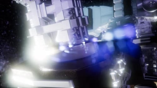 Detailed Futuristic Space Station Rotating in Deep Space