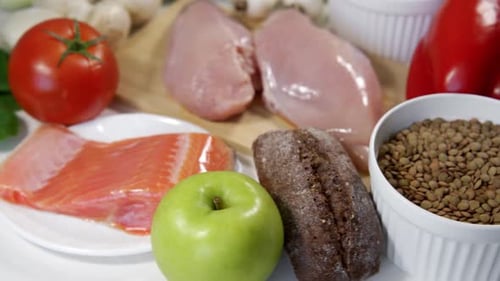 Close Up of Healthy Food Ingredients on White