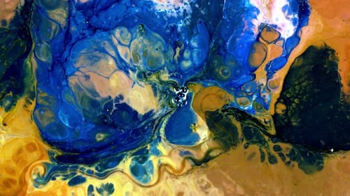 Abstract Swirling Paints in Blue, Yellow and Tan