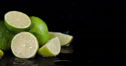 Droplets Falling on Pile of Fresh Limes