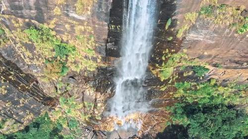 Aerial View of Tropical Waterfall in Nature