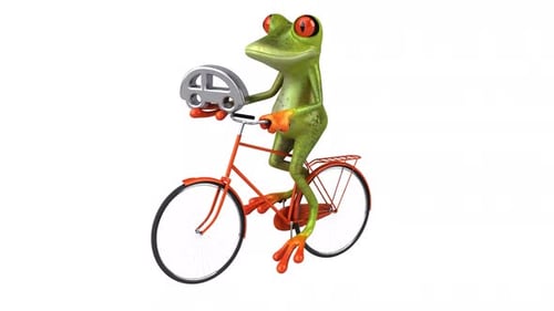 Animated 3D Frog Riding Bicycle with Car Icon