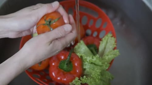 Washing Fresh Vegetables Under Running Tap Water
