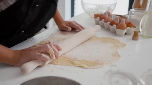 Close Up of Children Hand Preparing Homemade Gingerbread Making Cookies Dough