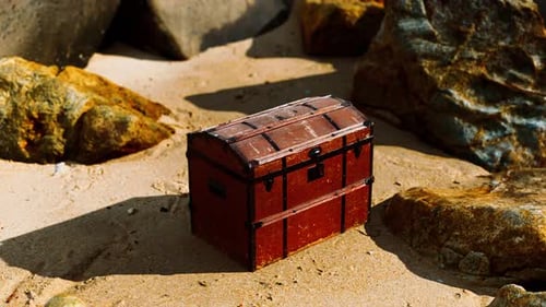 Schatztruhe in Sanddünen am Strand