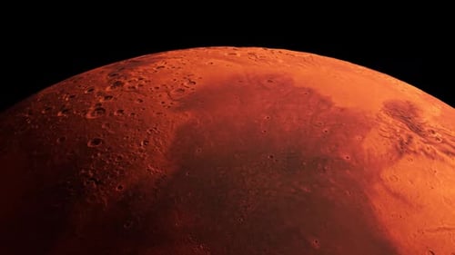 Red Planet Mars Rotating in Dark Space 3D Animation