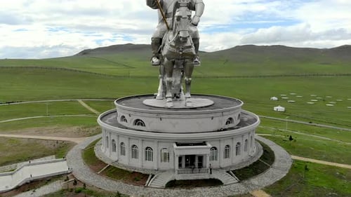 Equestrian Statue of Great Warrior Genghis Khan in Ulaanbaatar Mongolia From Aerial