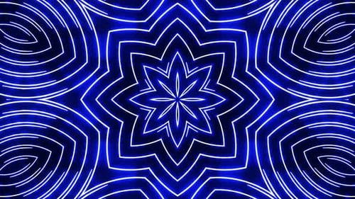 Abstract Blue Neon Geometric Kaleidoscope Expanding Pattern