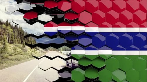 Gambia Flag Hexagon Transition - 4K Resolution